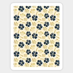 Abstract Floral Pattern in Navy Blue, Mustard Yellow and Cream Sticker